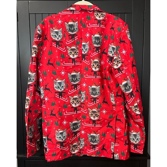 Holiday Time Men’s Christmas Cat Blazer & Tie Set Red Small Funny Novelty Quirky - Picture 3 of 9